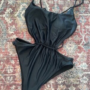 Black One-Piece Swimsuit with Braided Straps